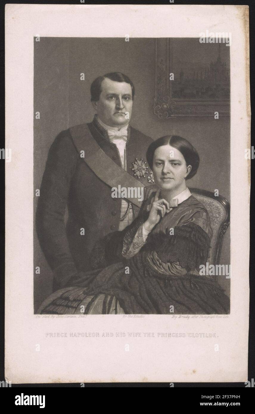 El Príncipe Napoleón y su esposa la Princesa Clotilde - en acero por John Sartain, Phila., por Brady después de la fotografía de la vida. Foto de stock