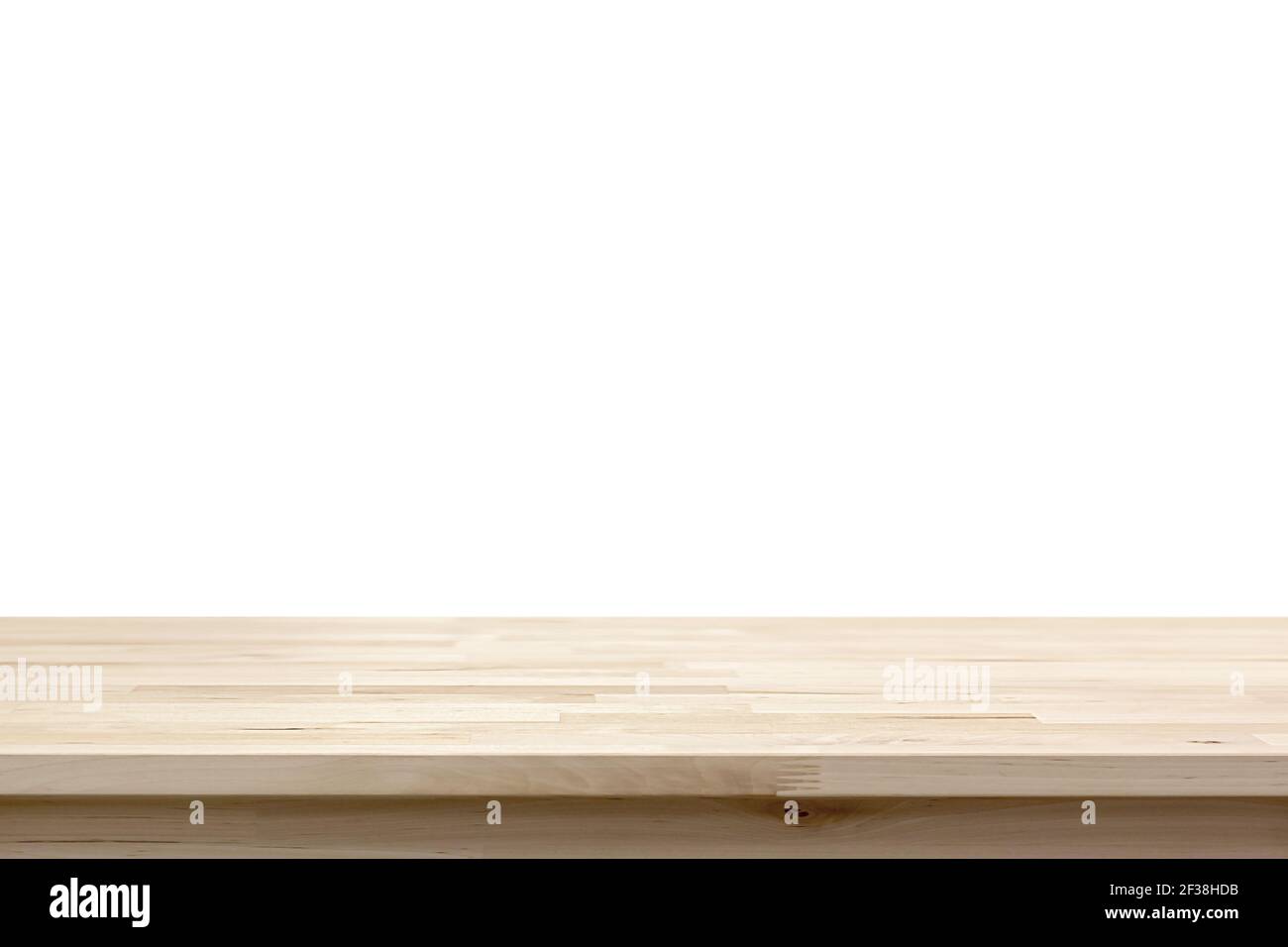 Mesa de madera vacía sobre fondo blanco - puede ser se utiliza para mostrar o montaje de sus productos Foto de stock