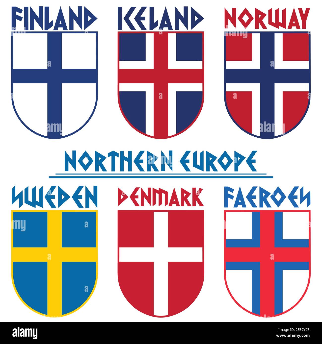 Banderas de los países nórdicos, Escandinavia. Noruega, Islandia, Suecia,  Dinamarca, Finlandia, Islas Feroe Imagen Vector de stock - Alamy