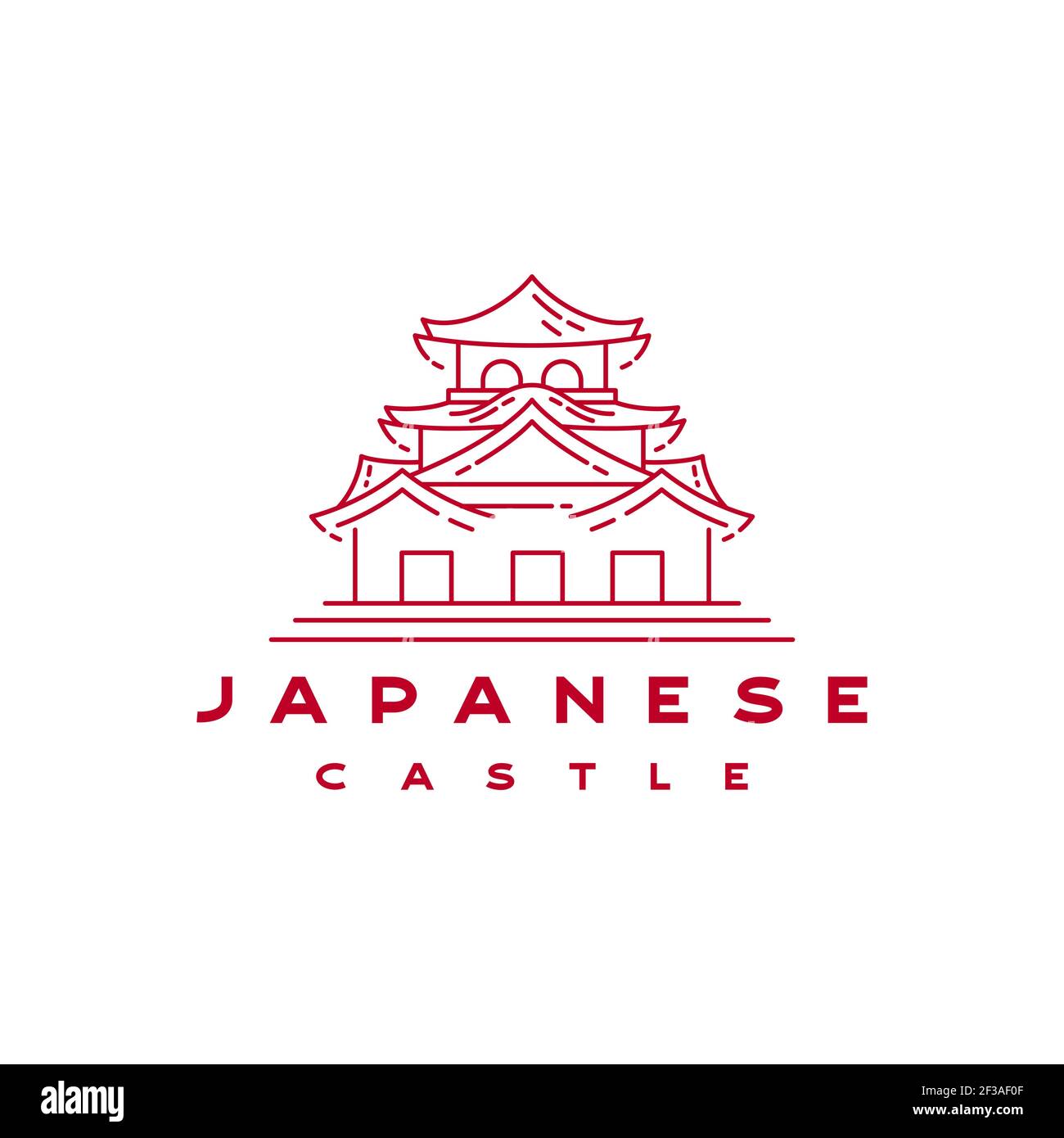 Vintage Hipster Japanese Castle Outline Monoline Logo Design Ilustración del Vector