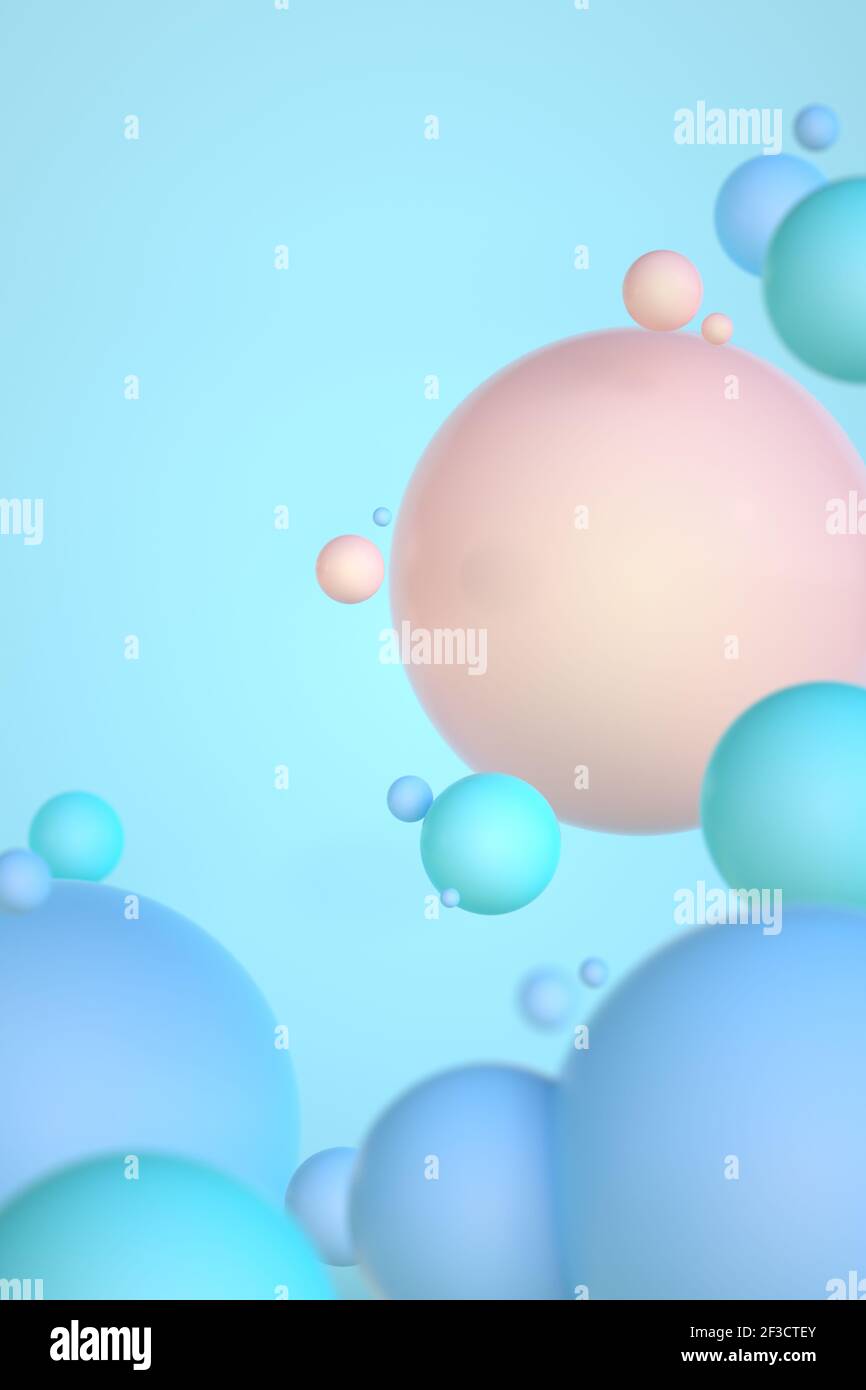 Fondo abstracto de bolas o esferas en color pastel. 3D ilustración Foto de stock