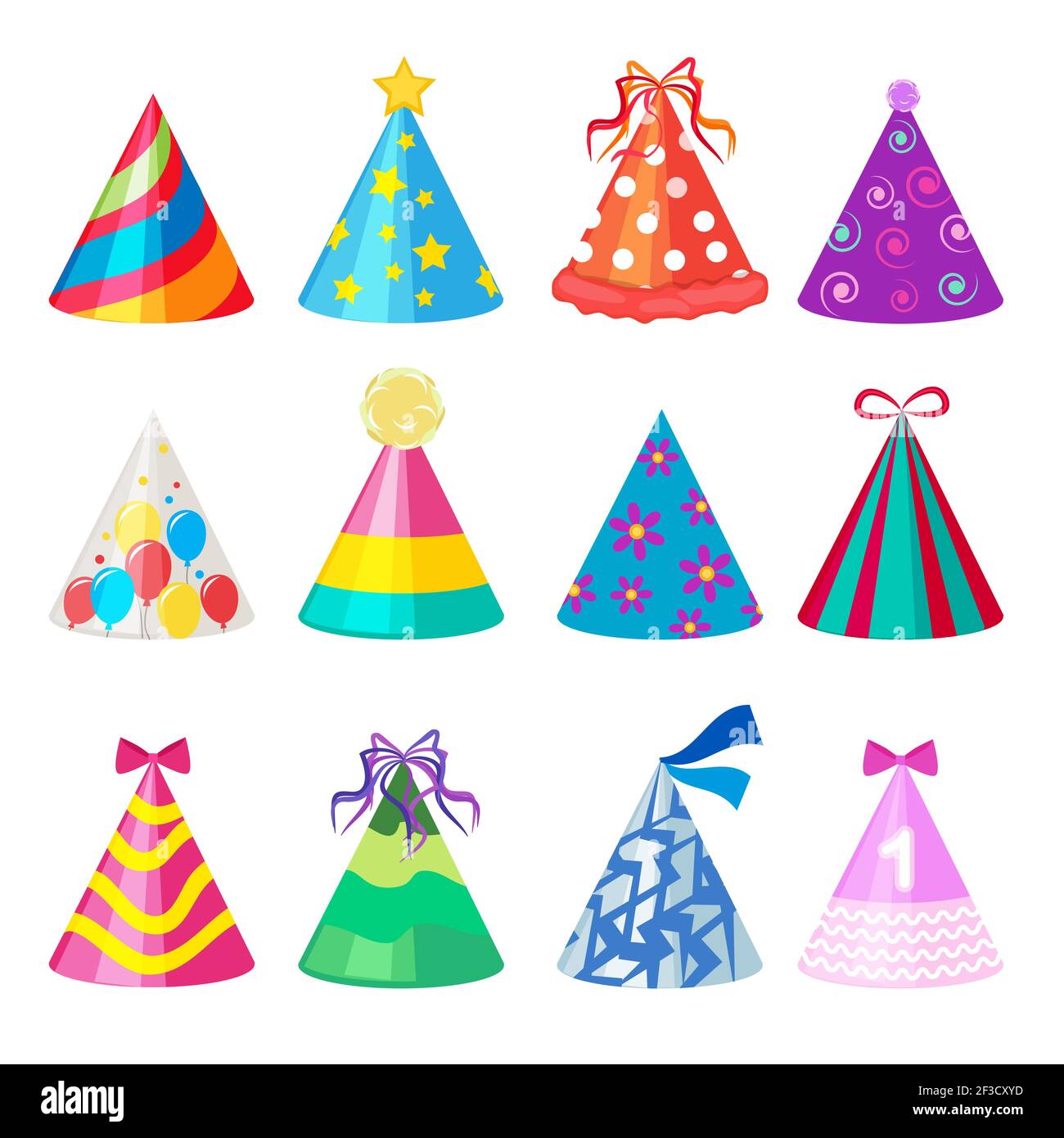Gorras de cumpleaños. Dibujos animados fiesta decoración elemento de  celebración vector colección de gorras de color Imagen Vector de stock -  Alamy