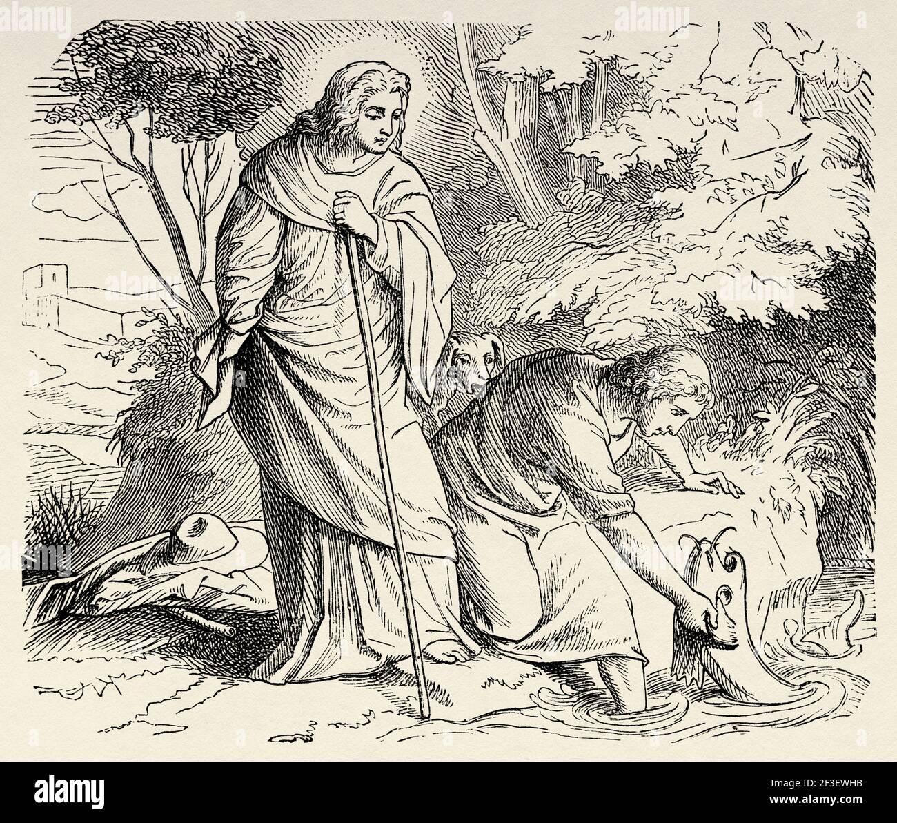 Tobias y el ángel Rafael y el pez para curar a su padre, Jonás 2. Antiguo Testamento, Antiguo Tobias y el ángel Rafael y el pez para curar a su padre, Jonás 2. Antiguo Testamento, Antiguo