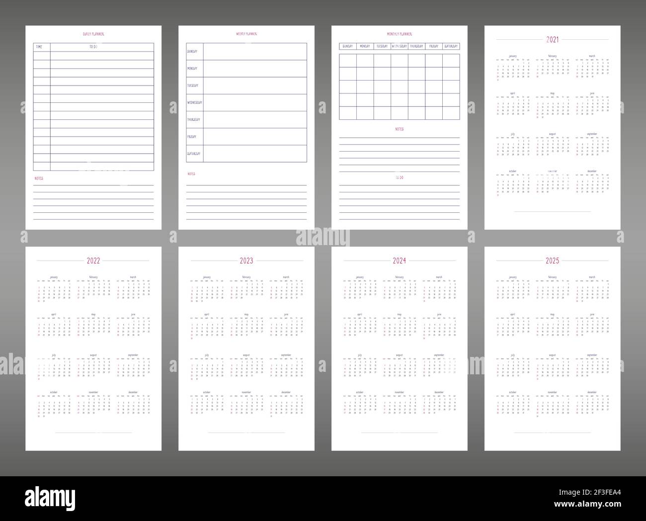 calendario 2022 2023 2024 2025 diario semanal mensual personal planner