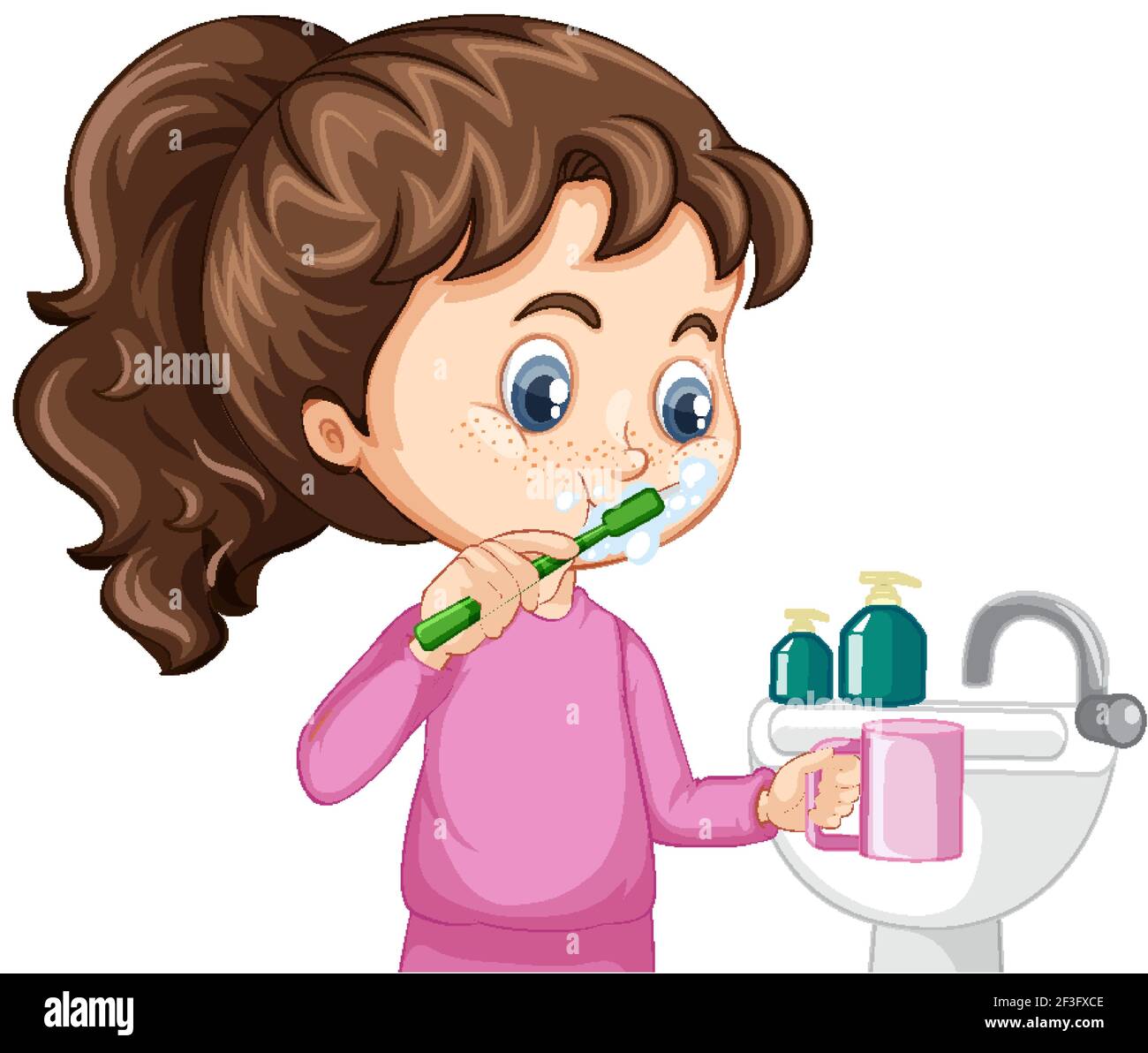 Happy Cute Boy Brushing Teeth In Bathroom Vector Character Illustration  Royalty Free SVG Cliparts Vectors And Stock Illustration Image 74369437