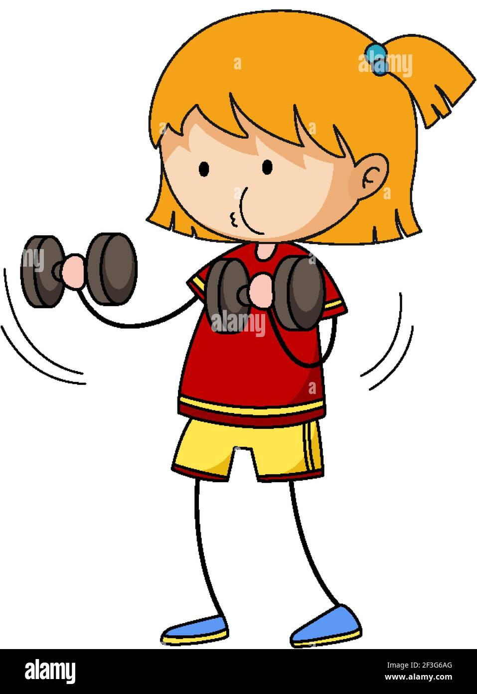 Pequeña niña haciendo peso ejercicio de cardo dibujo de personaje de dibujos  animados Imagen Vector de stock - Alamy