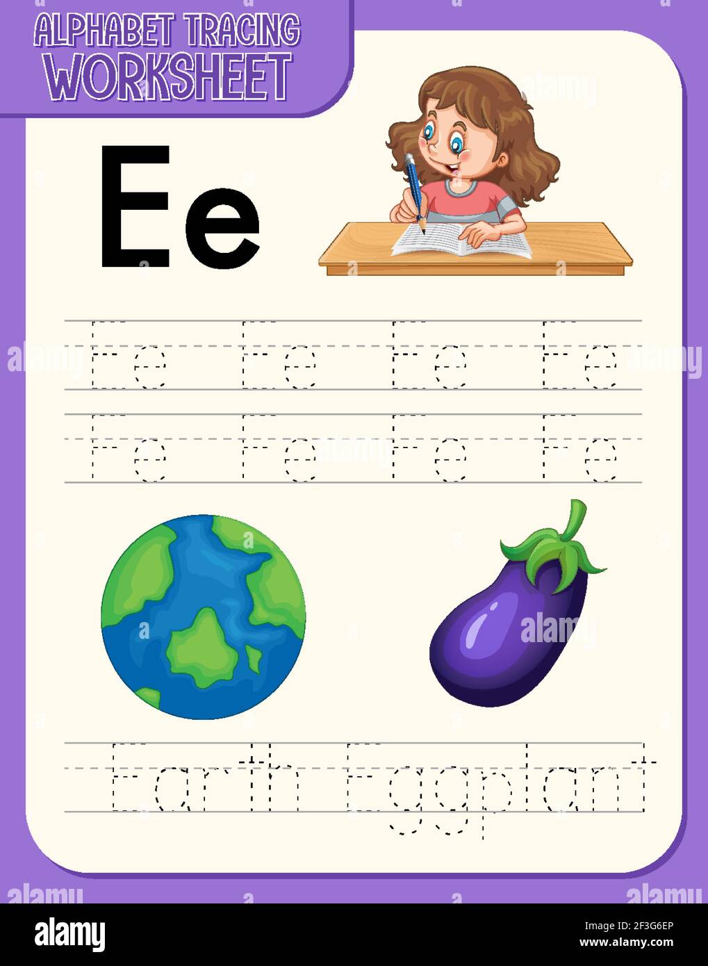 Hoja De Trabajo De Rastreo De Letras Con Ilustración De Letras Y Vocabulario Imagen Vector De