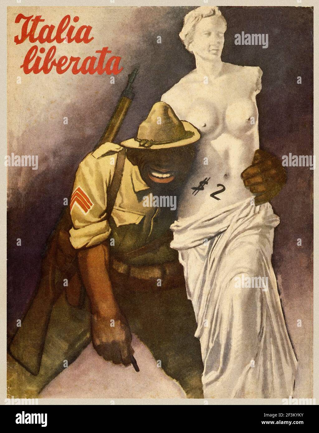 Cartel de propaganda antiestadounidense italiano. ¡Italia liberada! Italia, 1944 Foto de stock