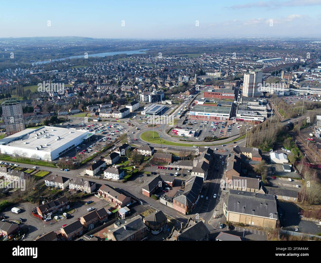 Vista aérea del centro de la ciudad de Motherwell Lanarkshire Foto de stock