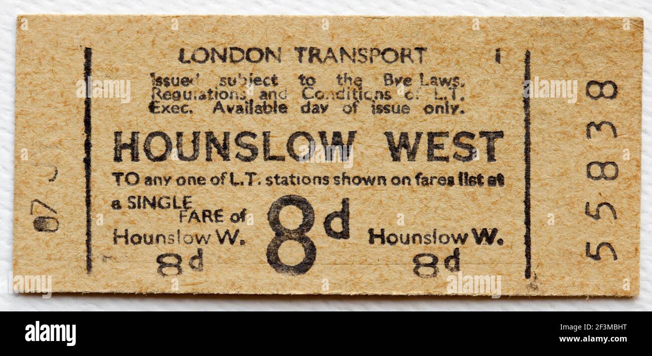 1950s billete de metro o metro de transporte de Londres desde Hounslow Estación Oeste Foto de stock