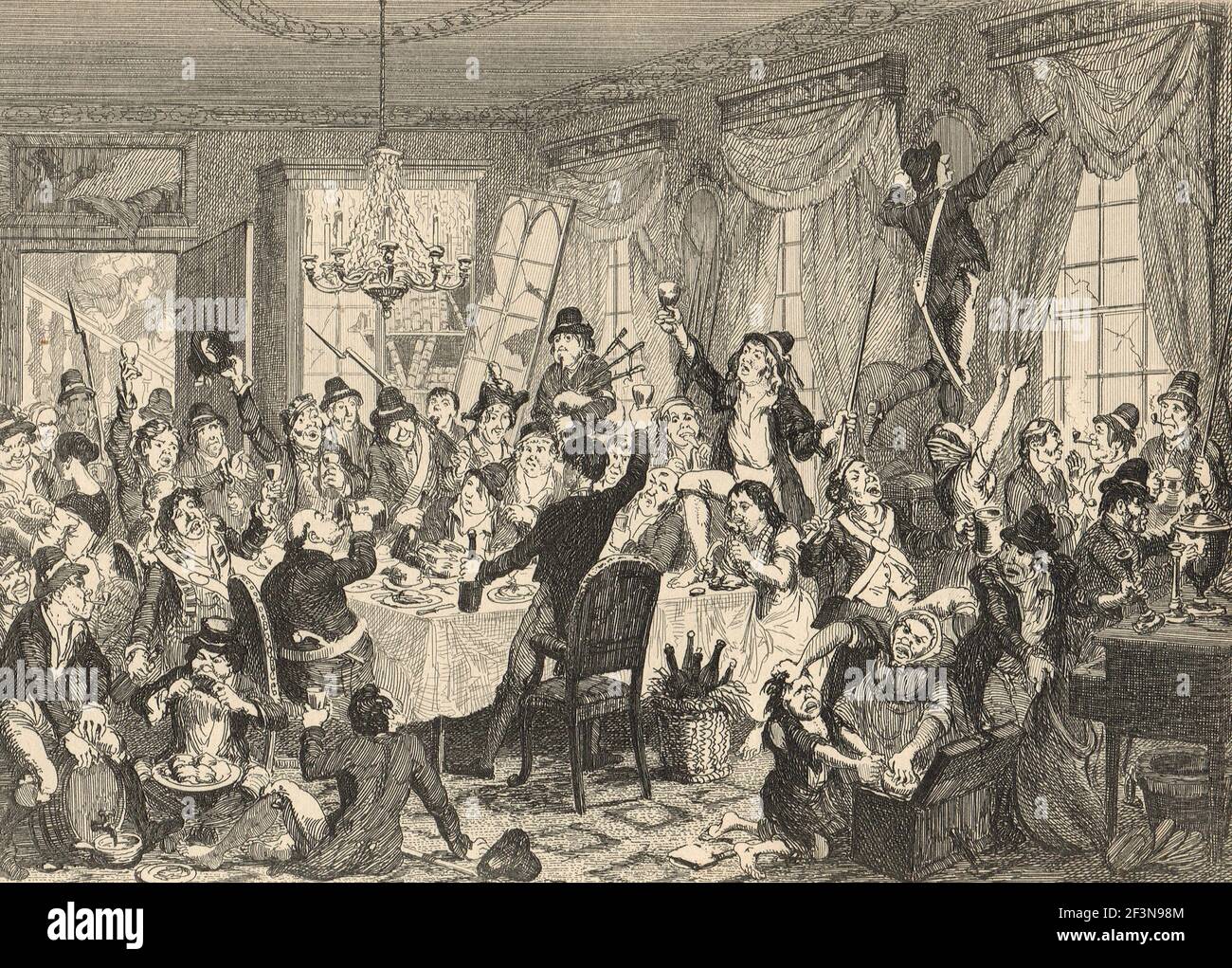 Carousal y saqueo en el Palacio del Obispo de Ferns, durante la rebelión irlandesa de 1798 Foto de stock