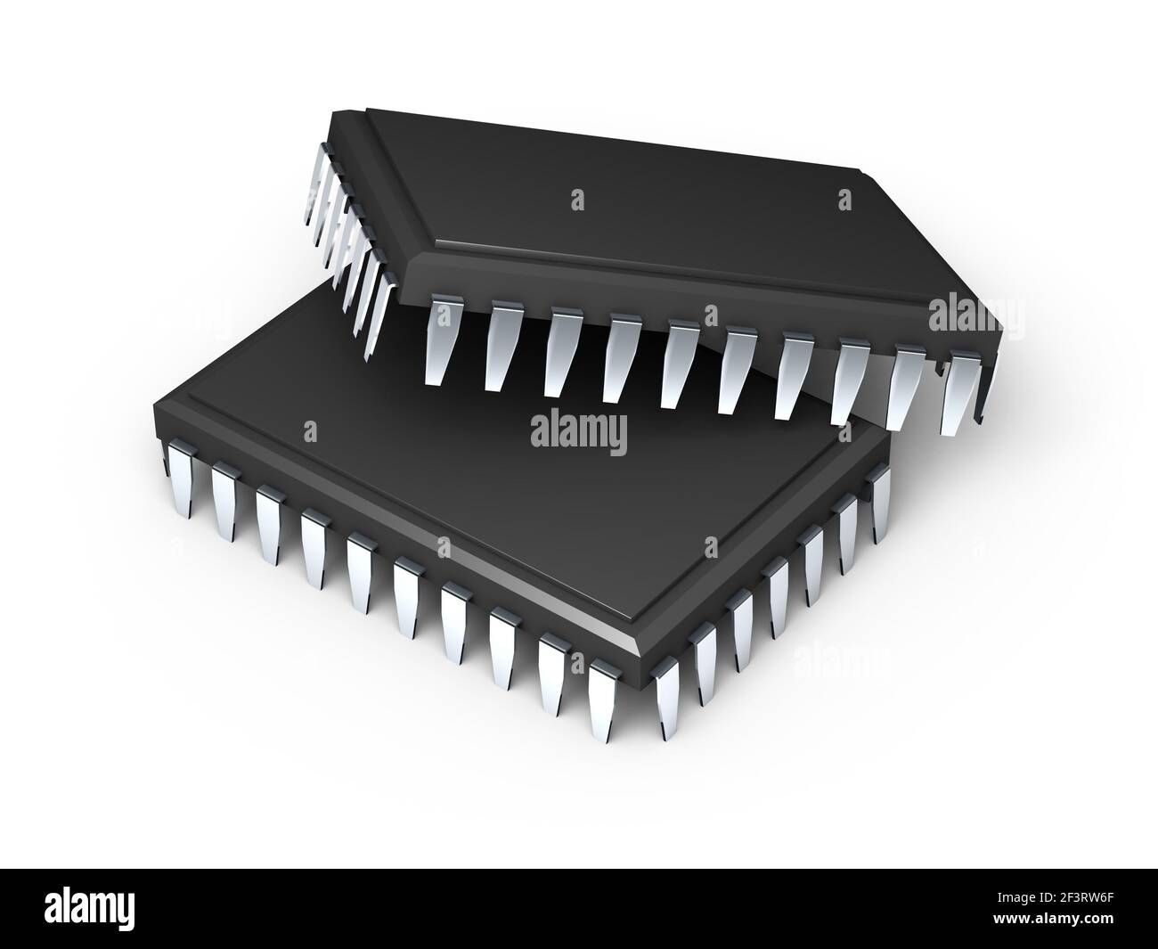 Dos microchips aislados sobre fondo blanco. Presentación de 3D de alta