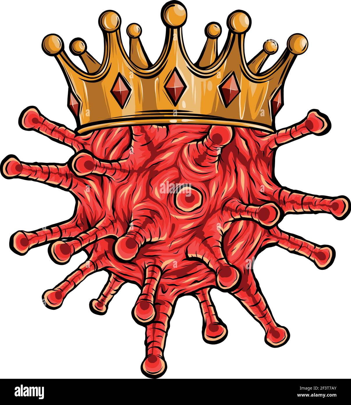 Coronavirus coloreado en un estilo de dibujos animados con corona de oro Ilustración del Vector