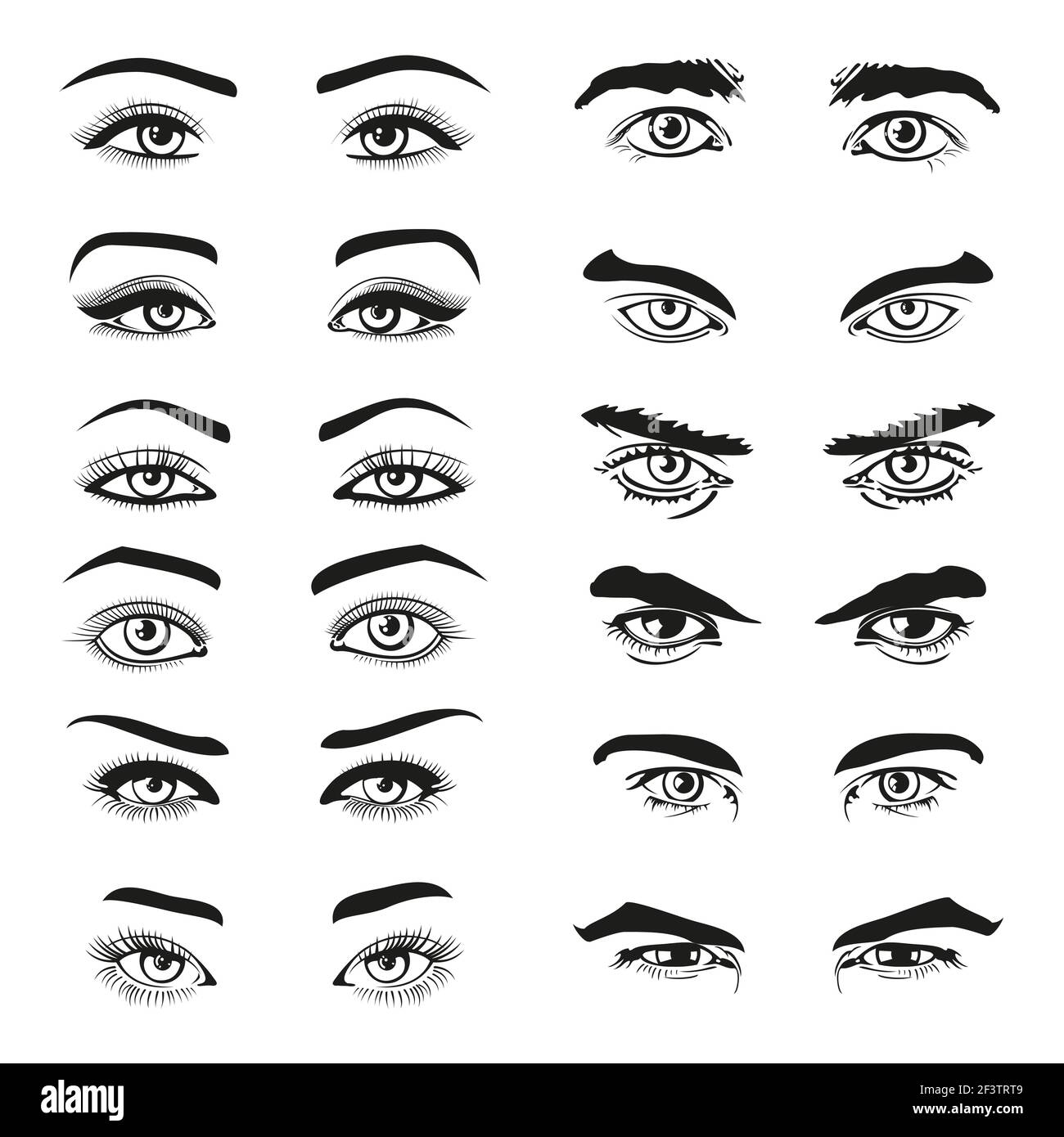 Hombre y mujer ojos y cejas. Dibujo de ojos humanos femeninos y masculinos.  Ilustración vectorial Imagen Vector de stock - Alamy