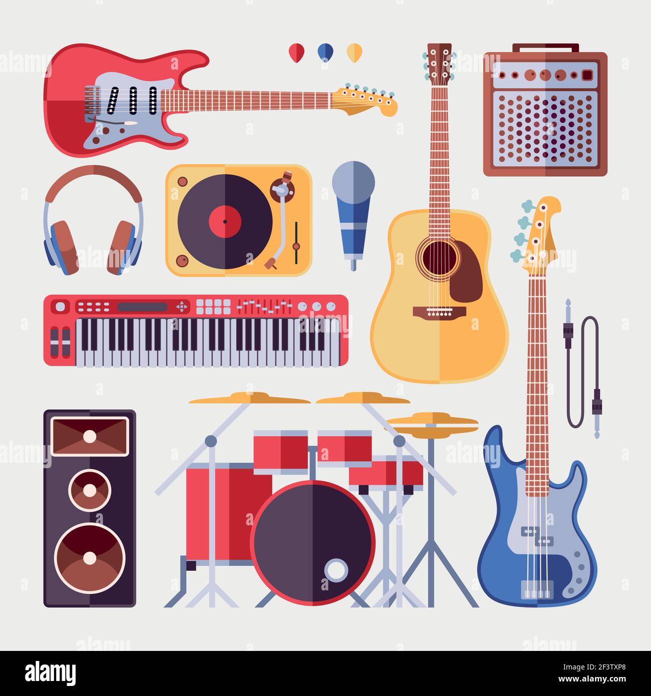 Rock Band instrumentos musicales de estilo plano. Batería de guitarra