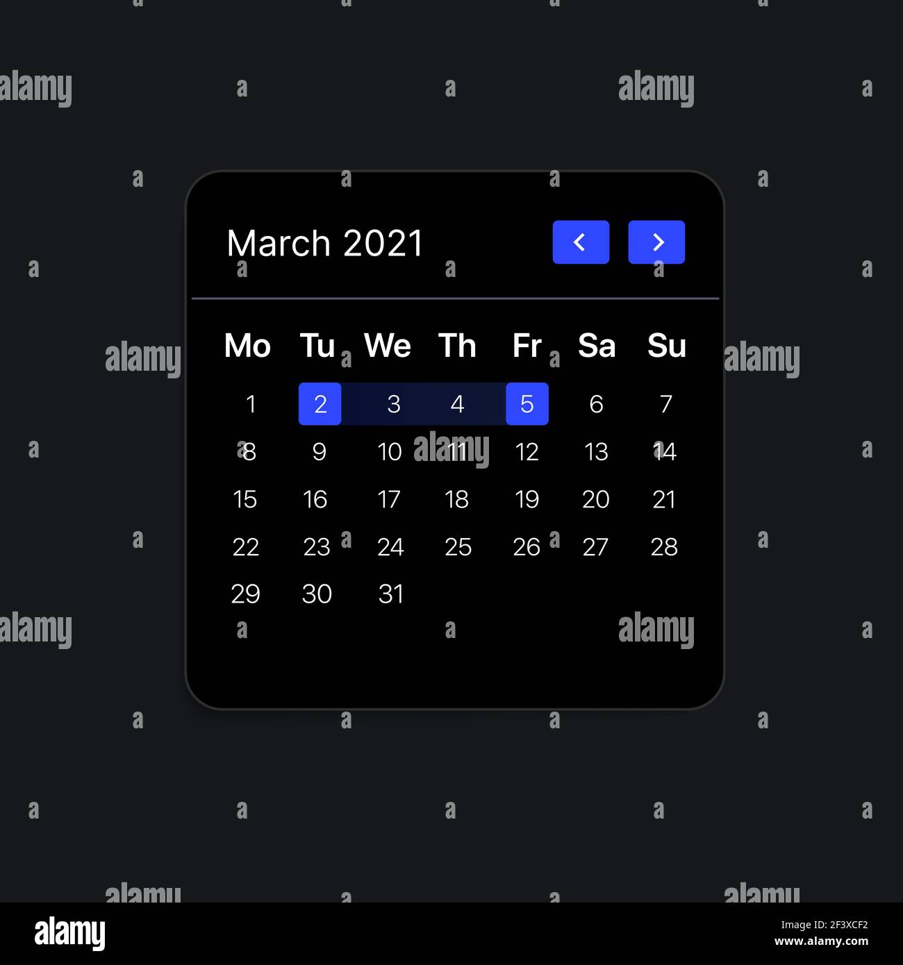 Widget de IU de calendario digital. Ilustración vectorial. Ilustración