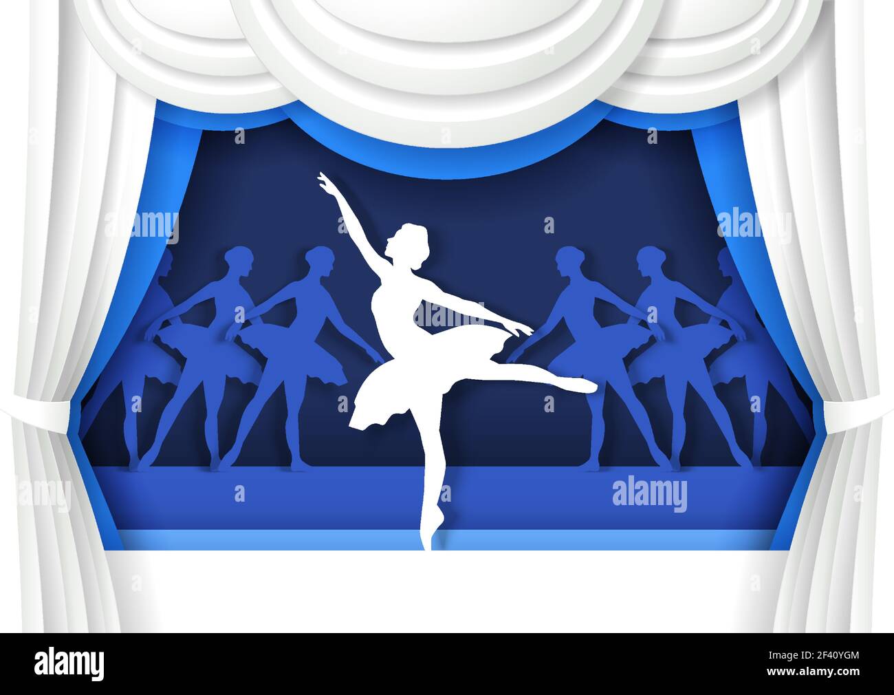 Hermosa bailarina bailando en el escenario. Ilustración vectorial en estilo  de arte de papel. Actuación clásica de bailarina de ballet Imagen Vector de  stock - Alamy