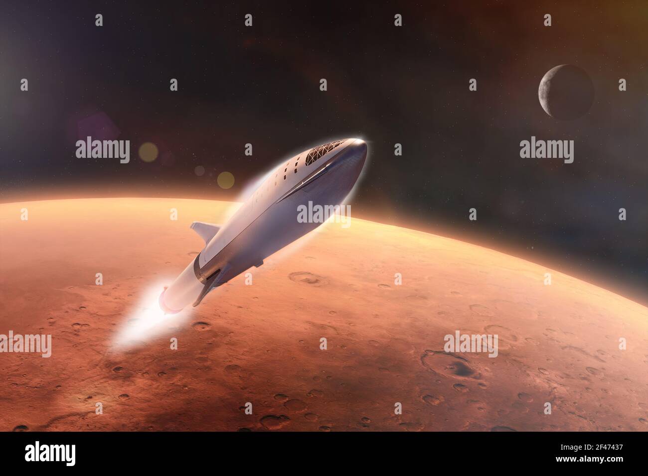 Nave Estelar en órbita baja de Marte. Elementos de esta imagen proporcionados por la NASA. Foto de stock