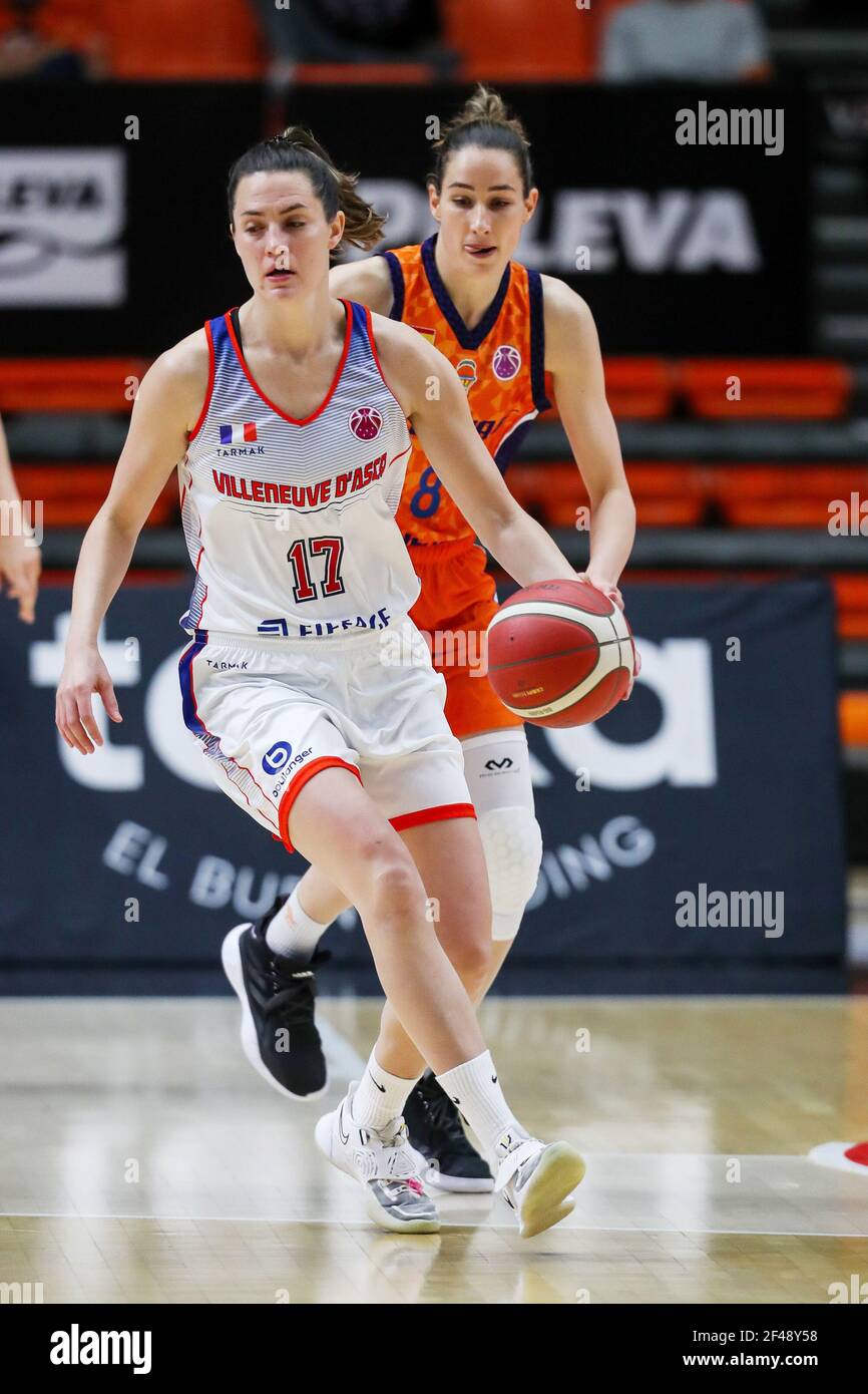 Haley Peters de ESBVA-LM durante la Eurocopa femenina, partido de baloncesto  de cuarto de final entre Valencia Basket y ESBVA-LM el 18 de marzo de 2021  en el pabellón Fuente de San