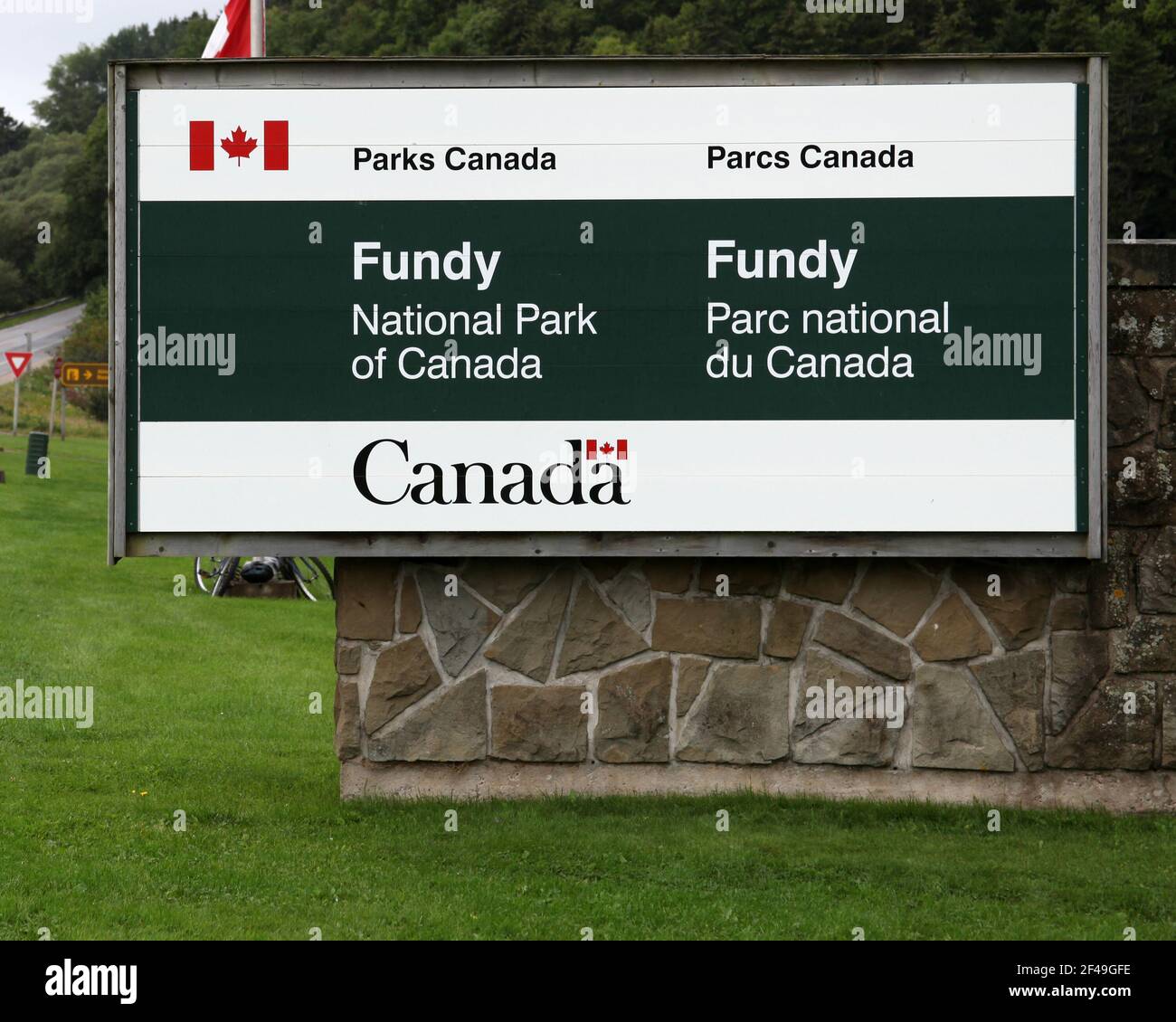 Entrada al parque, Parque Nacional Fundy, Parc National du Canada, Alma, New Brunswick, Canadá Foto de stock