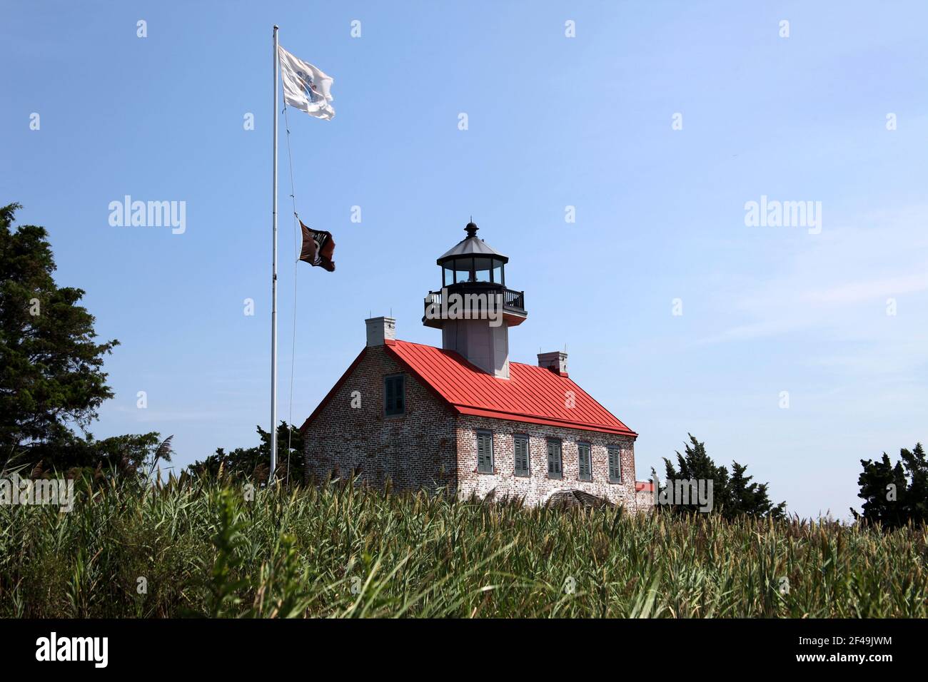 Faro histórico de East Point, Bahía de Delaware, Heritage Trail, Nueva Jersey, Estados Unidos Foto de stock
