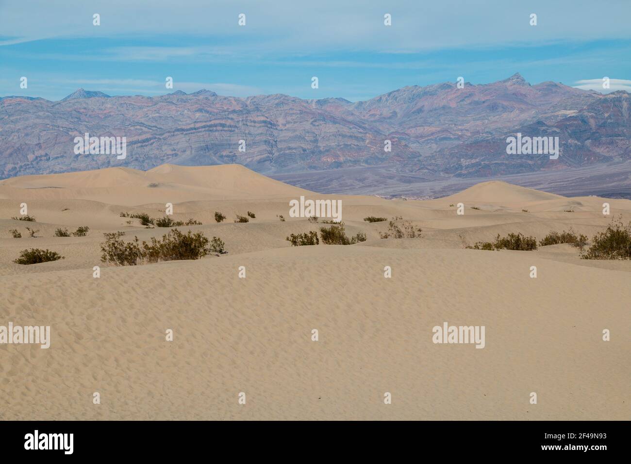 Foto amplia de las dunas de arena de Mesquite Flat en la muerte Valle Foto de stock
