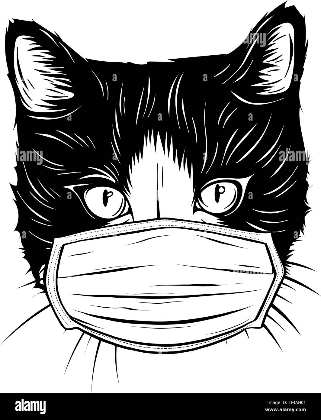 dibujar en blanco y negro de cabeza gato con máscara Protección contra  virus Imagen Vector de stock - Alamy