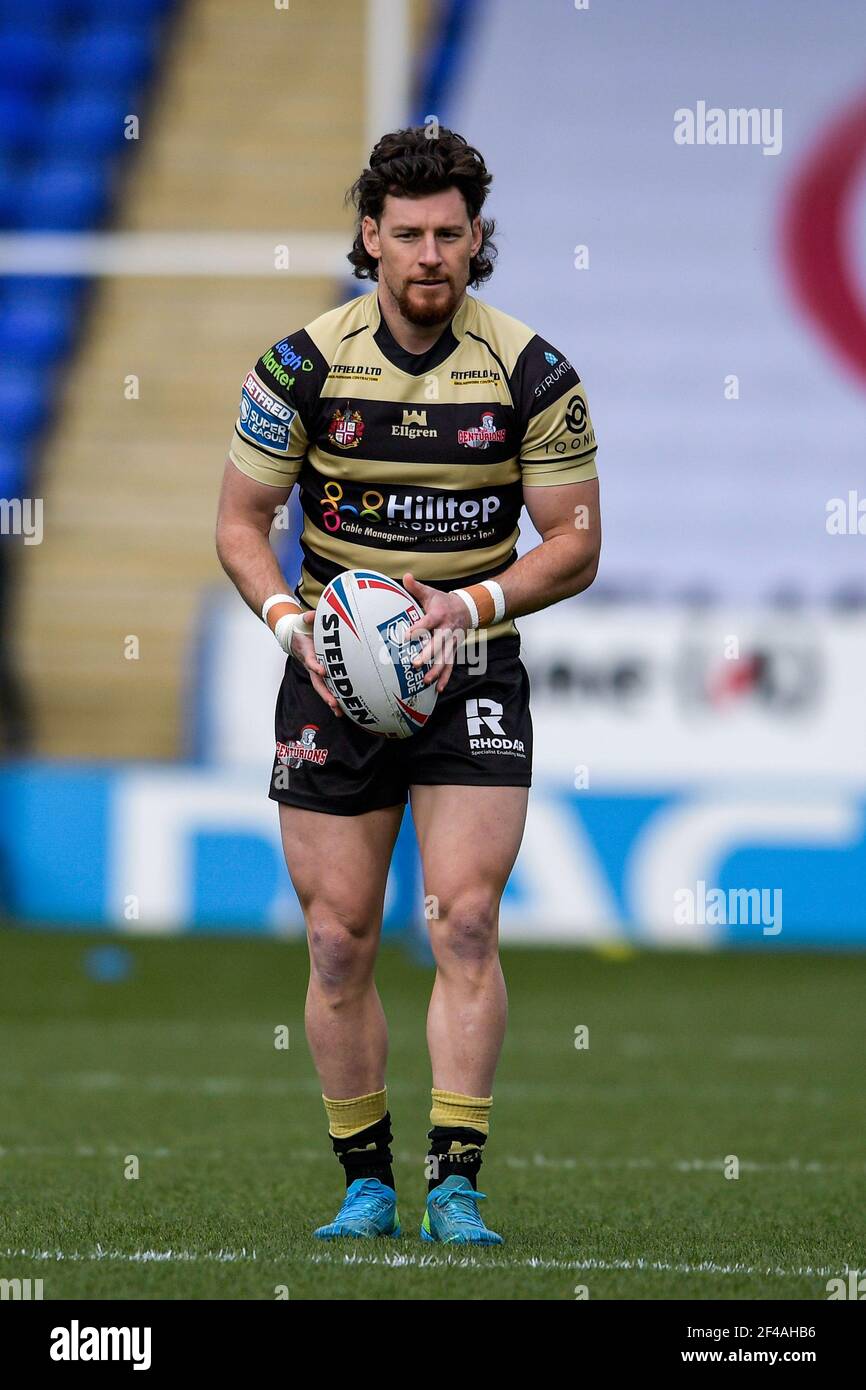 Warrington, Reino Unido. 19th de marzo de 2021. Blake Wallace (6) de Leigh Centurions con el balón en Warrington, Reino Unido el 3/19/2021. (Foto de Simon Whitehead/News Images/Sipa USA) crédito: SIPA USA/Alamy Live News Foto de stock