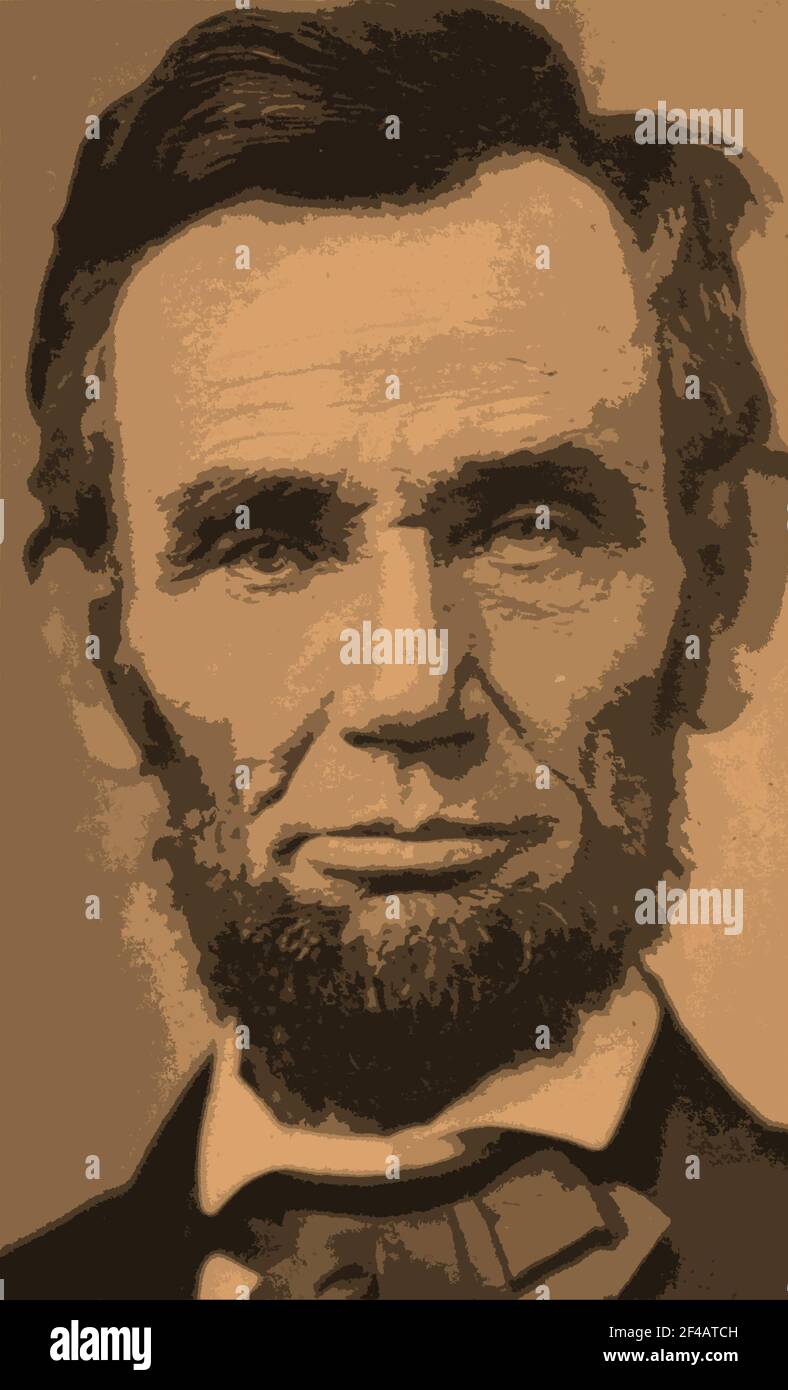 Una fotografía icónica de 1863 del ex presidente de EE.UU. Abraham Lincoln por Alexander Gardner alterada con un filtro de efectos especiales de Photoshop. Foto de stock
