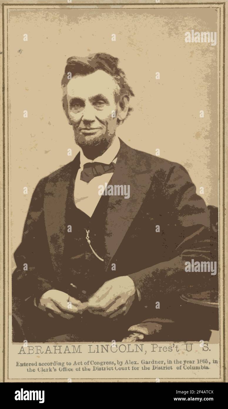 Un retrato de estudio de 1865 del ex presidente de EE.UU. Abraham Lincoln por Alexander Gardner alterado digitalmente y coloreado utilizando un filtro de efectos especiales. Foto de stock