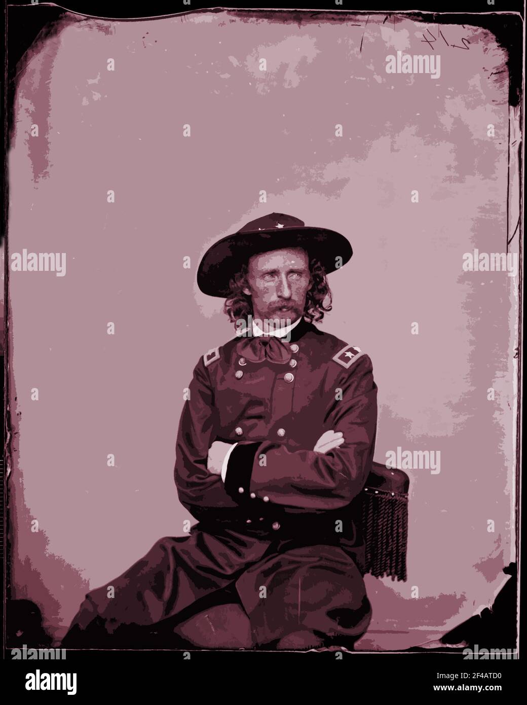 Una fotografía de estudio de 1885 del mayor General George Armstrong Custer alterado con un filtro de efectos especiales de Photoshop. Foto de stock