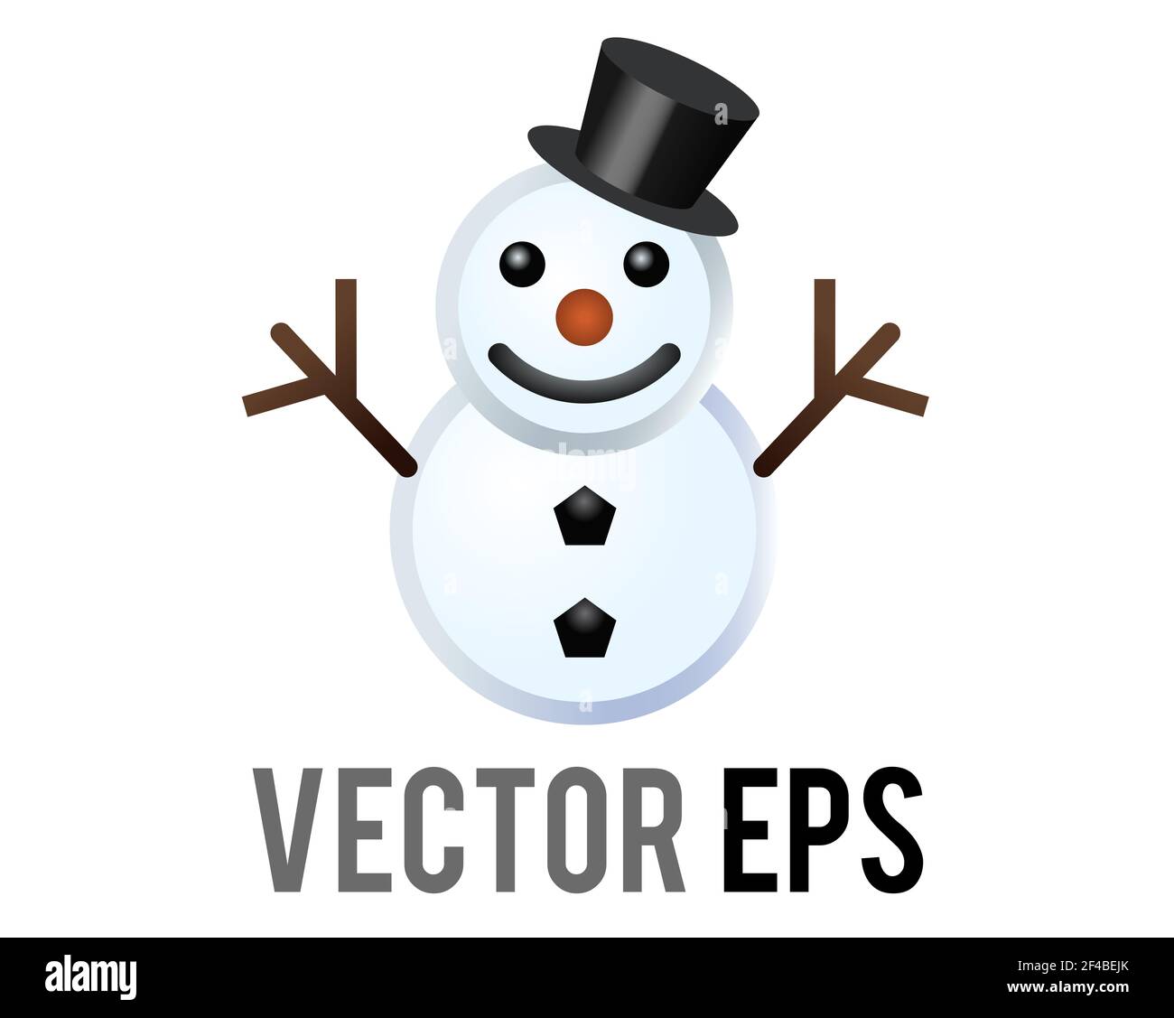 El muñeco de nieve clásico vector aislado hecho de dos grandes bolas de  nieve icono con copos de nieve, palo de los brazos, vestido con sombrero  superior, nariz de zanahoria, ojos de
