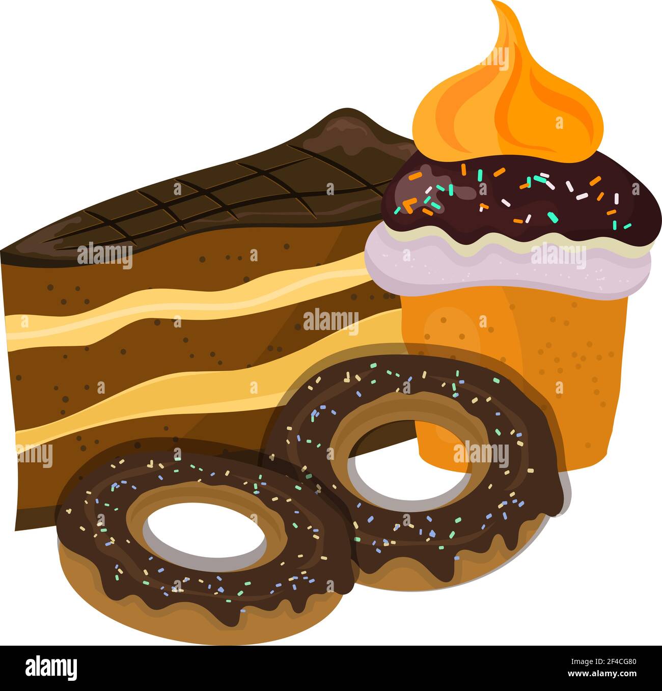 Ilustración vectorial de un trozo de pastel, donuts y pasteles. Estilo de  dibujos animados. Comida dulce Imagen Vector de stock - Alamy