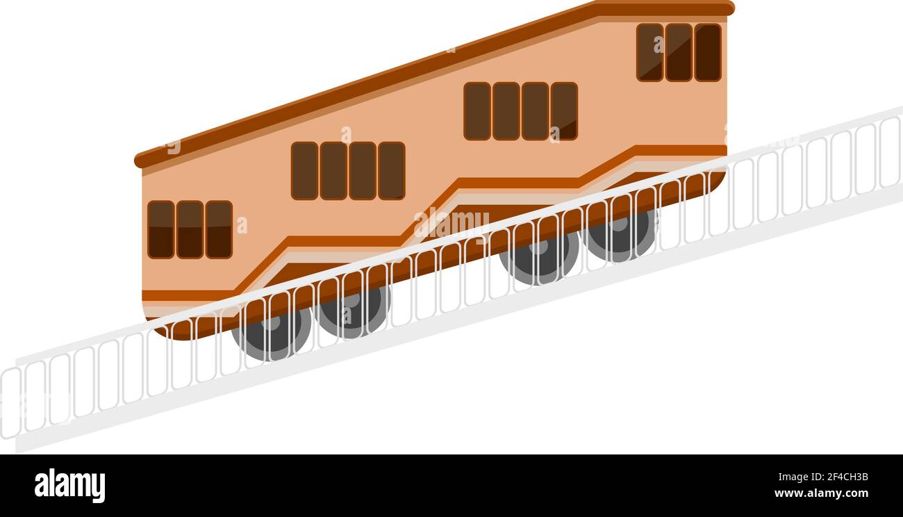Color vector funicular con un pasamanos sobre un fondo blanco. El elemento del diseño del transporte urbano. Diseño de tranvía de montaña. Ilustración de vector de acciones Ilustración del Vector