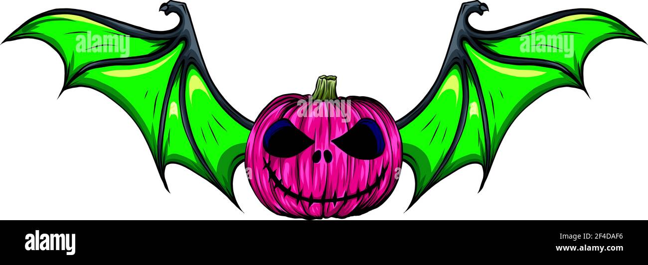 Halloween calabaza rosa con alas de murciélago verde ilustración vectorial Ilustración del Vector