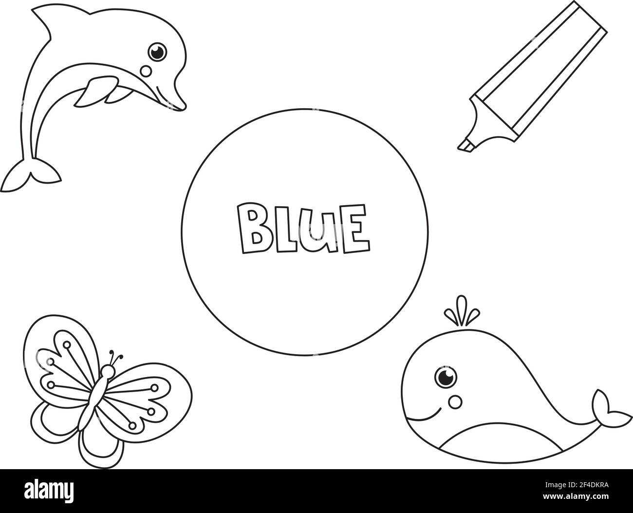 Colorear la página con objetos azules. Aprender colores primarios para los  niños Imagen Vector de stock - Alamy