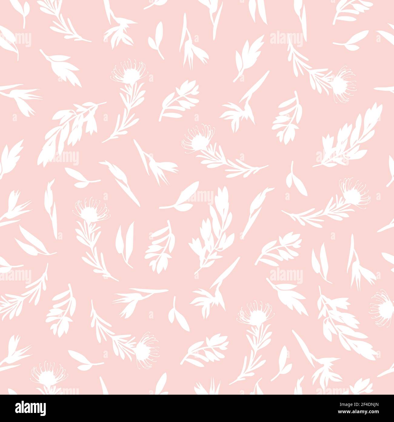 Rosa patrón sin costuras con pequeñas plantas. Diseño botánico de tejidos, fondos de escritorio, cosméticos naturales, perfumes, envolturas. Fondo con delicadas flores y plantas blancas. Ilustración vectorial, plana Imagen Vector de stock - Rosa patrón sin costuras con pequeñas plantas. Diseño botánico de tejidos, fondos de escritorio, cosméticos naturales, perfumes, envolturas. Fondo con delicadas flores y plantas blancas. Ilustración vectorial, plana Imagen Vector de stock -
