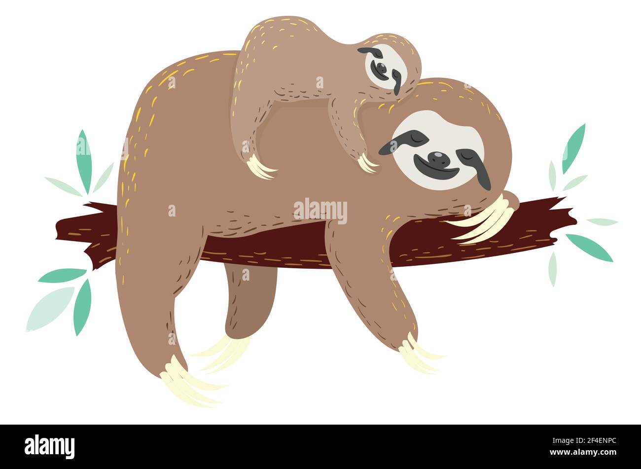 Lindo Dibujos Animados Perezosos Madre Con La Ilustracion Del Bebe Imagen Vector De Stock Alamy