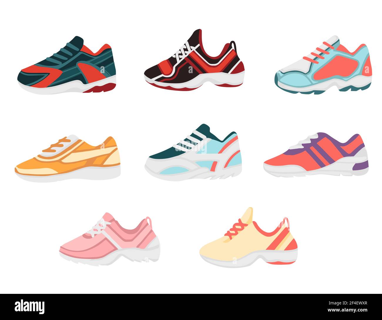 Colección de zapatillas de deporte moderno zapatos color diseño sport ropa  vector ilustración aislado sobre fondo blanco Imagen Vector de stock - Alamy