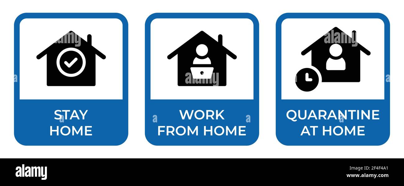 Seguridad en casa , Coronavirus , campaña covid-19 para quedarse en casa. Ilustración del vector del signo del icono Trabajo y cuarentena. Ilustración del Vector