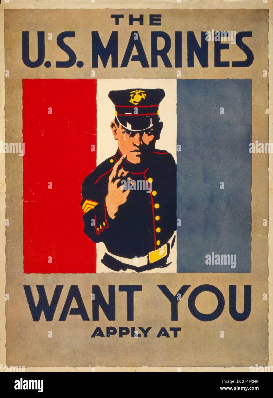 Un cartel de reclutamiento de la primera guerra mundial estadounidense para los Estados Unidos Marines Foto de stock