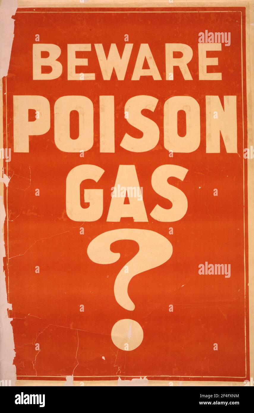 Un cartel de información pública de la primera guerra mundial estadounidense que dice Beware Gas venenoso Foto de stock