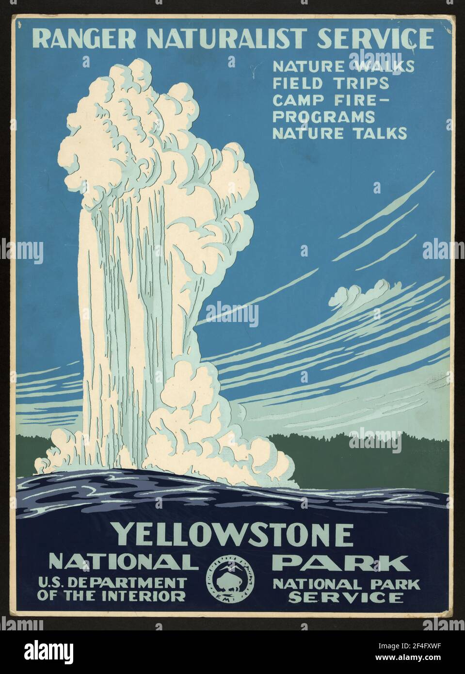 Póster de viaje clásico del 1920s para el Parque Nacional de Yellowstone en Wyoming, EE.UU Foto de stock