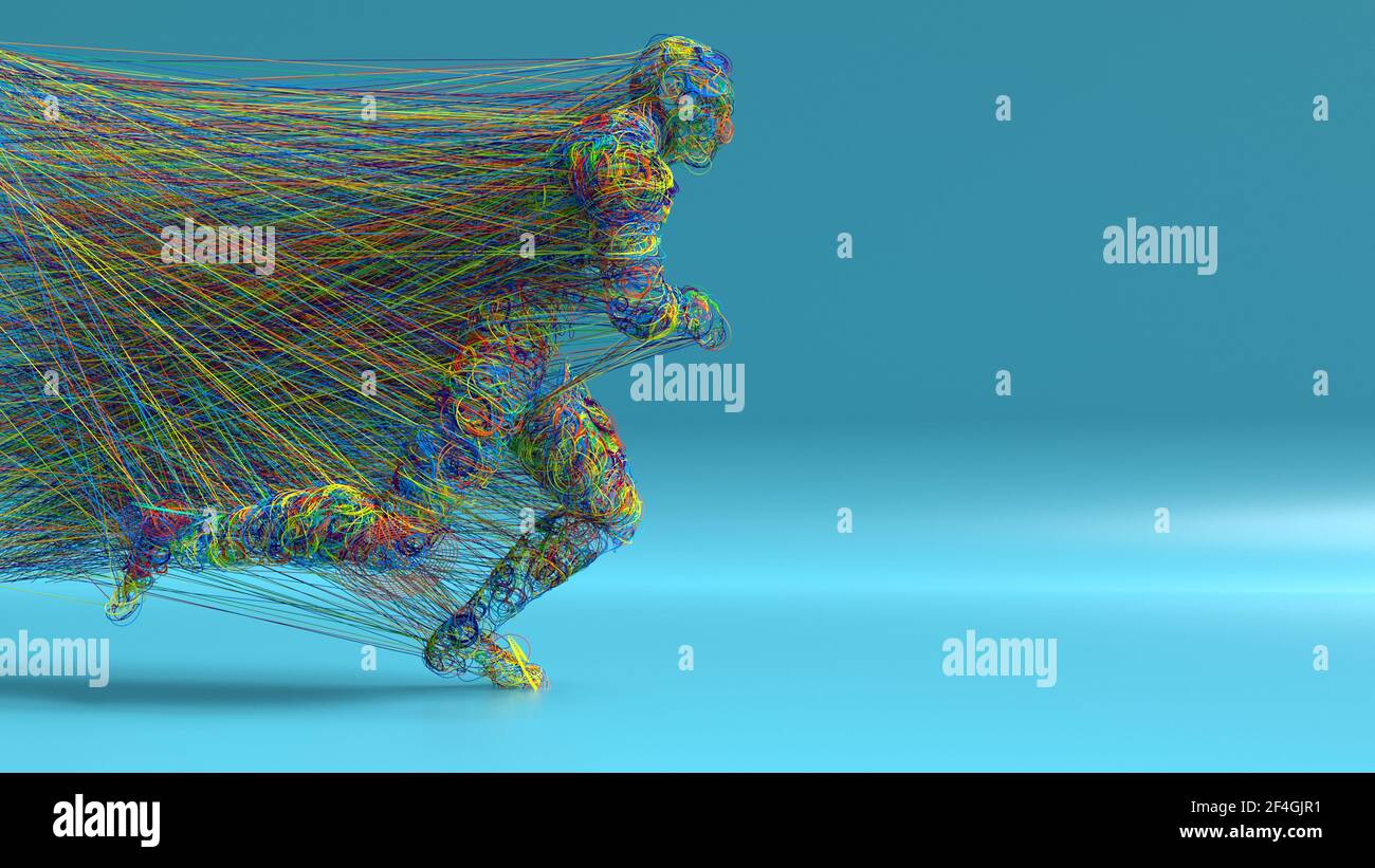 renderizar en 3d. Figura y líneas coloreadas abstractas Foto de stock