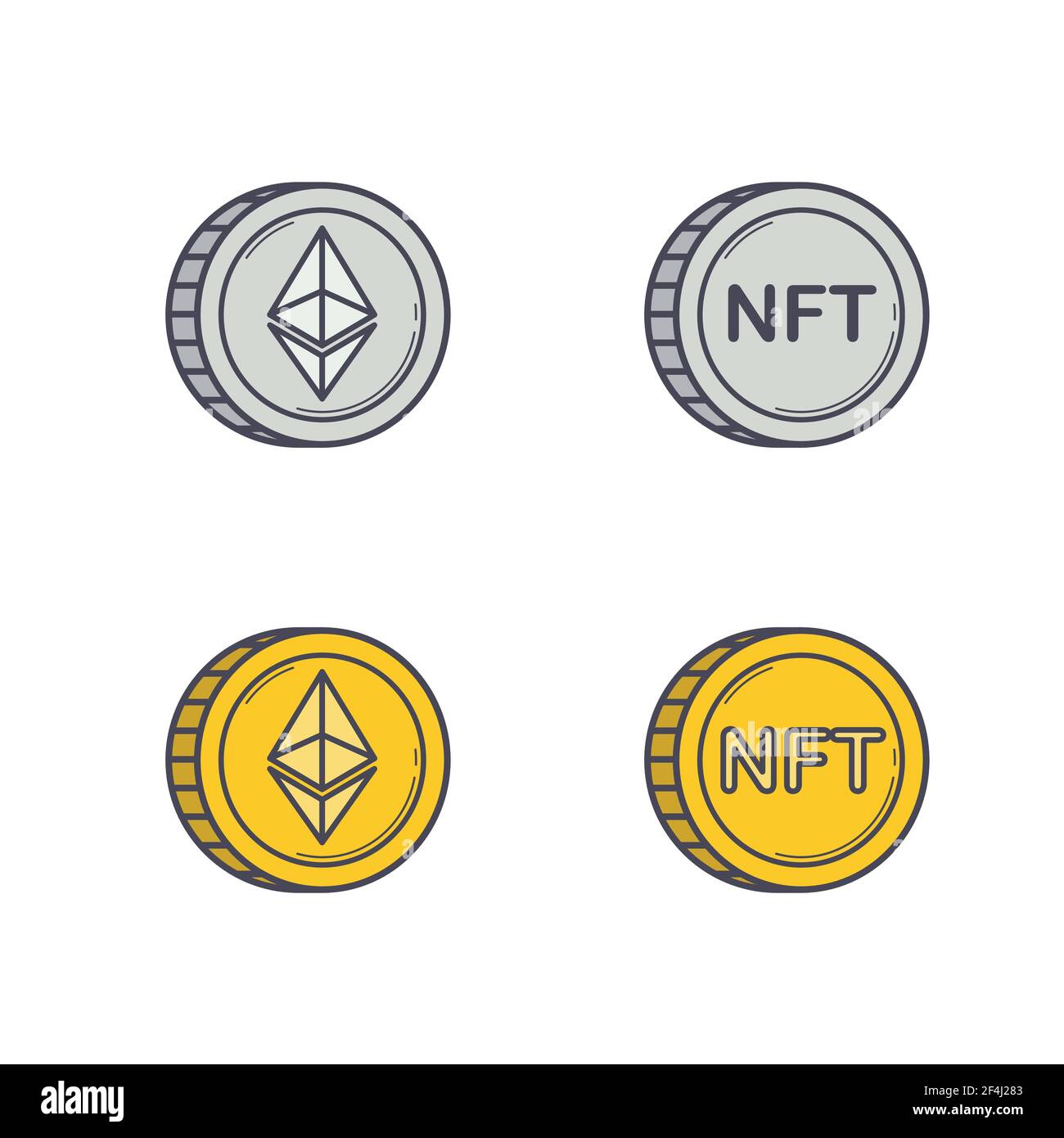 Set de monedas de Ethereum y NFT Imagen Vector de stock - Alamy