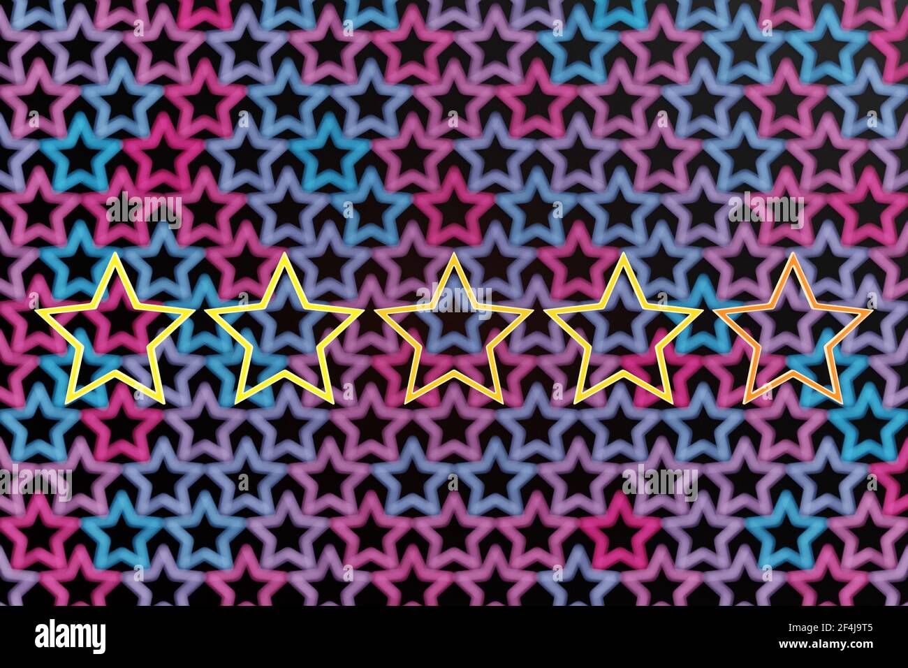 3d ilustración de la fila de estrellas de oro, rosa y azul sobre un fondo  negro. Patrón de forma. El concepto de evaluación de restaurantes, hoteles  y o Fotografía de stock - Alamy