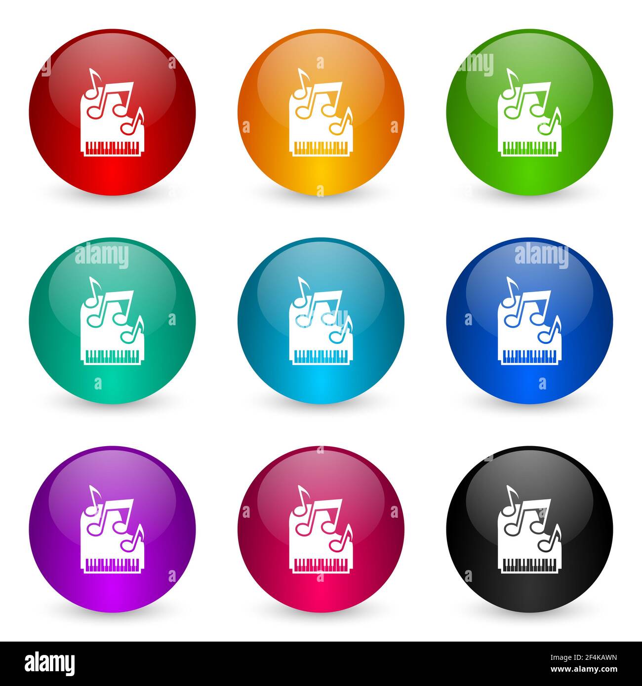 Piano, conjunto de iconos musicales, colores brillantes 3d rendering botones  de bola en 9 opciones de color para diseño web y aplicaciones móviles  Fotografía de stock - Alamy