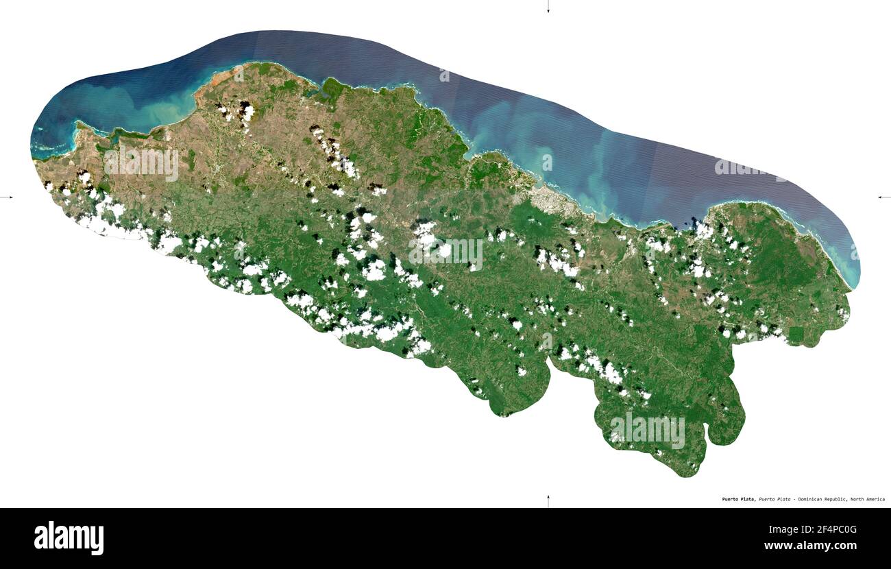 Puerto Plata, provincia de República Dominicana. Imágenes de satélite  Sentinel-2. Forma aislada sobre blanco. Descripción, ubicación de la  capital. Contiene mo Fotografía de stock - Alamy
