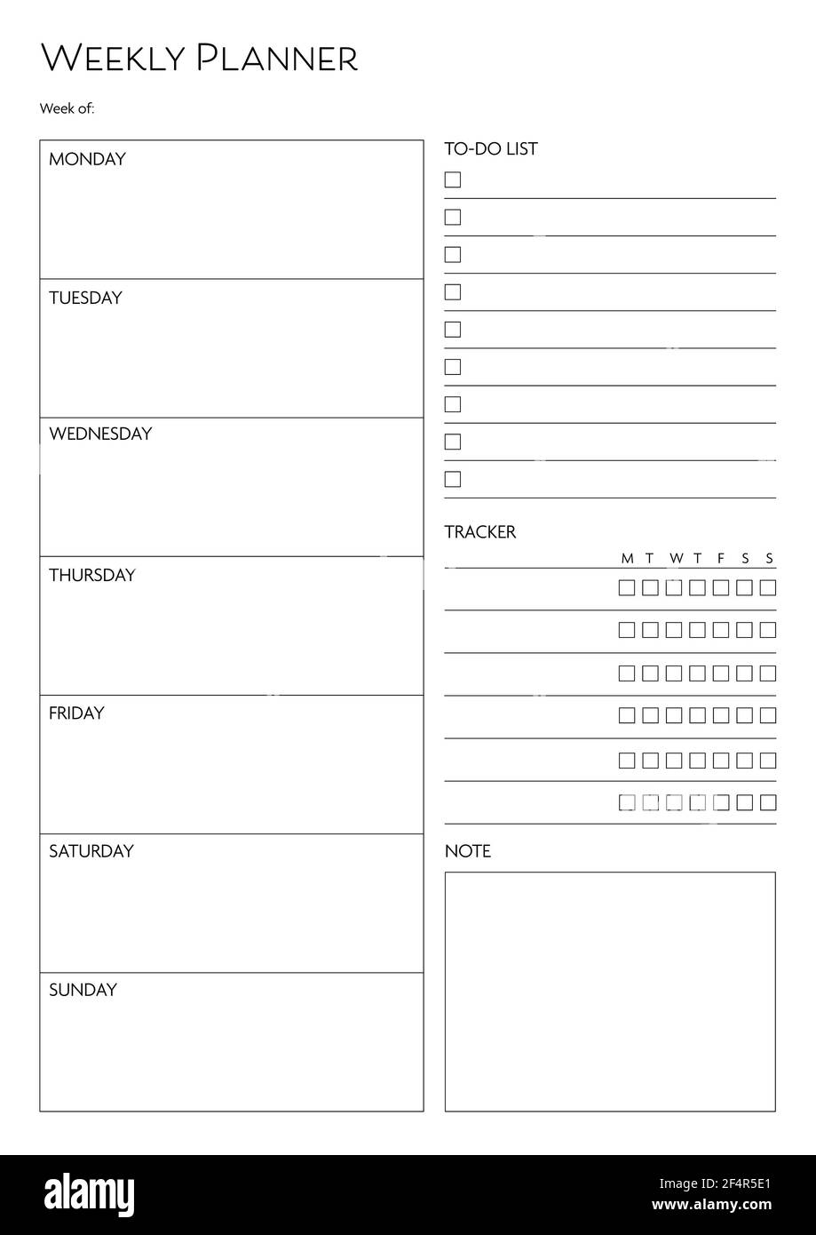 Organizador de papelería para planes semanales, plantilla de planificador  semanal con Notas y Lista de tareas Fotografía de stock - Alamy