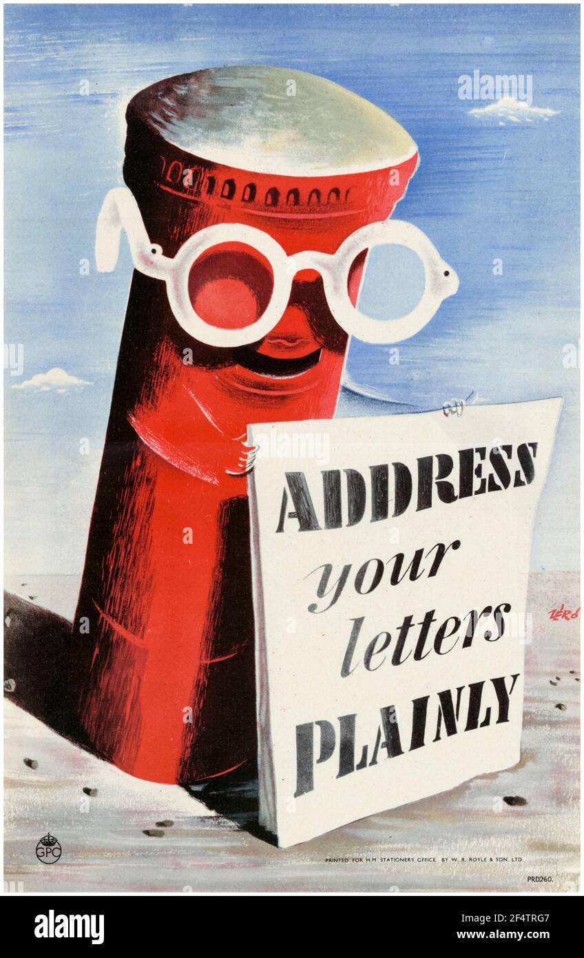 Británico, WW2, cartel de productividad, direcciones sus cartas claramente, 1942-1945 Foto de stock